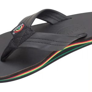 The Rastafarian - Single Layer Classic Black Leather with Rasta Mid Sole and 1 Strap
